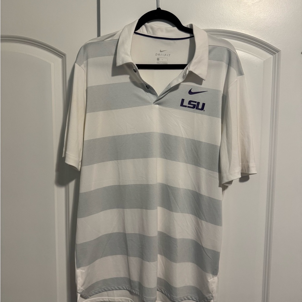 Nike White and Gray Polo Shirt with Stripes
